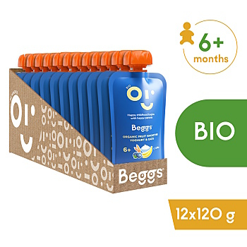 BEGGS Smoothie s ovocím, jogurtom a ovsenými vločkami BIO 12 kusov (Desiatové kapsičky) - BIO