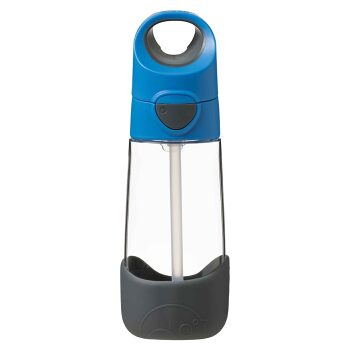 B.BOX Fľaša na pitie so slamkou modrá / sivá 450 ml (Fľaša so slamkou)