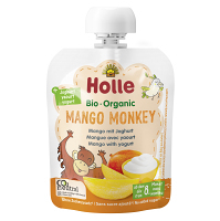 HOLLE Bio mango monkey detské ovocné pyré s jogurtom 85 g