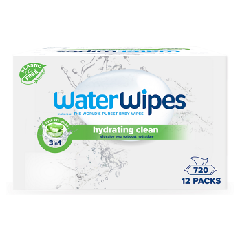 WATERWIPES Obrúsky vlhčené hydrating clean bez obsahu plastov 720 kusov (Detské vlhčené obrúsky) - Hypoalergénny