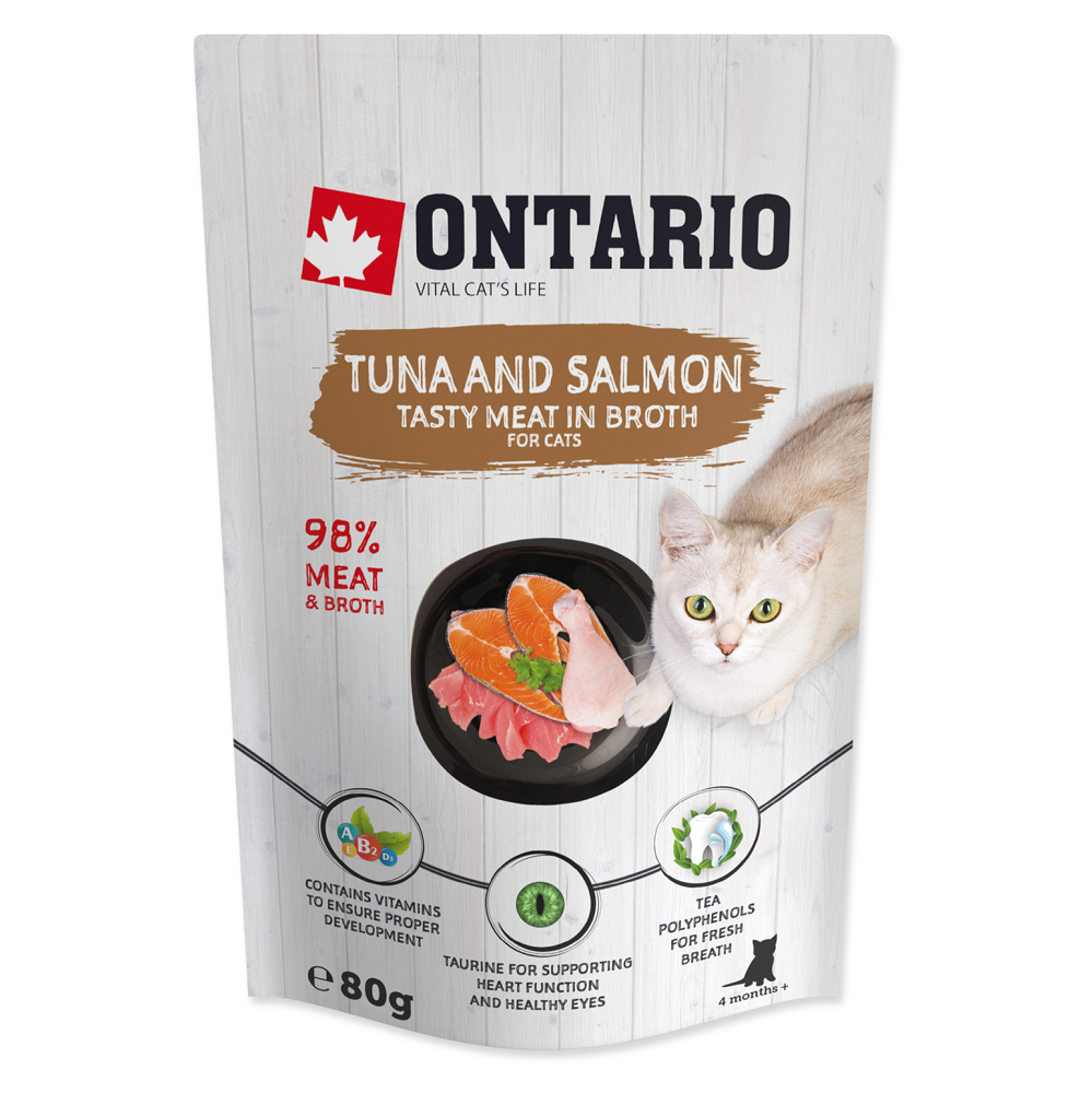 E-shop ONTARIO Vrecko tuniak a losos vo vývare 80 g