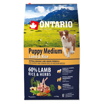 ONTARIO Puppy Medium Lamb & Rice granule pre šteňatá 1 ks, Hmotnosť balenia (g): 2,25 kg