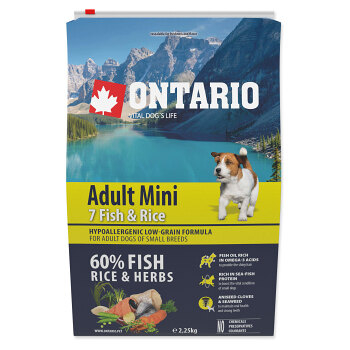 ONTARIO Dog Adult Mini fish & rice granule pre psov 1 ks, Hmotnosť balenia (g): 6,5 kg