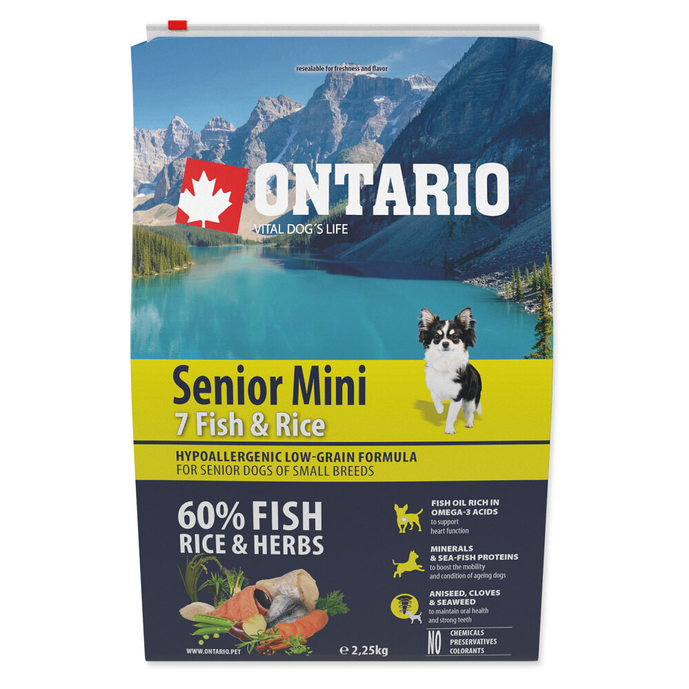 ONTARIO Senior mini fish & rice granule pre psov 1 ks, Hmotnosť balenia (g): 6,5 kg