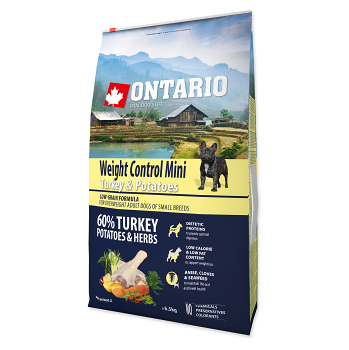 ONTARIO Dog Mini Weight control turkey & potatoes granule pre psov 1 ks, Hmotnosť balenia (g): 6,5 kg