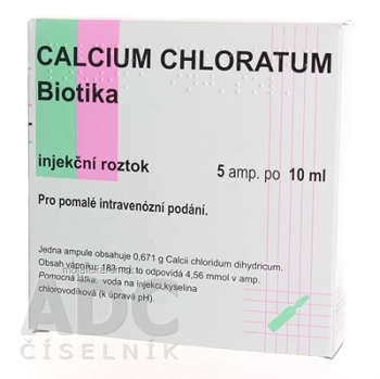 CALCIUM CHLORATUM BIOTIKA sol inj 1g (amp.skl.) 5x10 ml (50 ml) (Lieky na predpis)