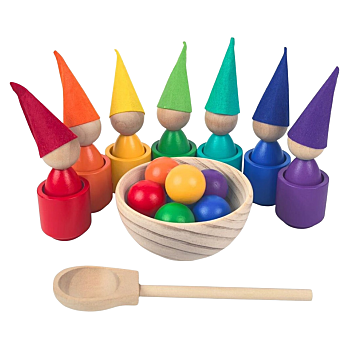 2KIDS TOYS Dúhové bábiky s loptičkami 7 farieb (Drevené kocky)