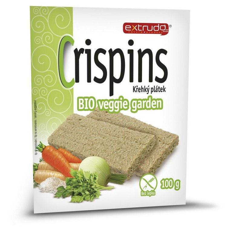 E-shop EXTRUDO Cereálny krehký chlieb Crispins BIO Veggie garden bez lepku 2x50 g