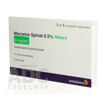 Marcaine spinal 0,5 % heavy sol inj 20 mg (amp.skl.) 5x4 ml (Lieky na predpis)