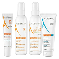 A-DERMA mlieka, spreje, krémy na opaľovanie