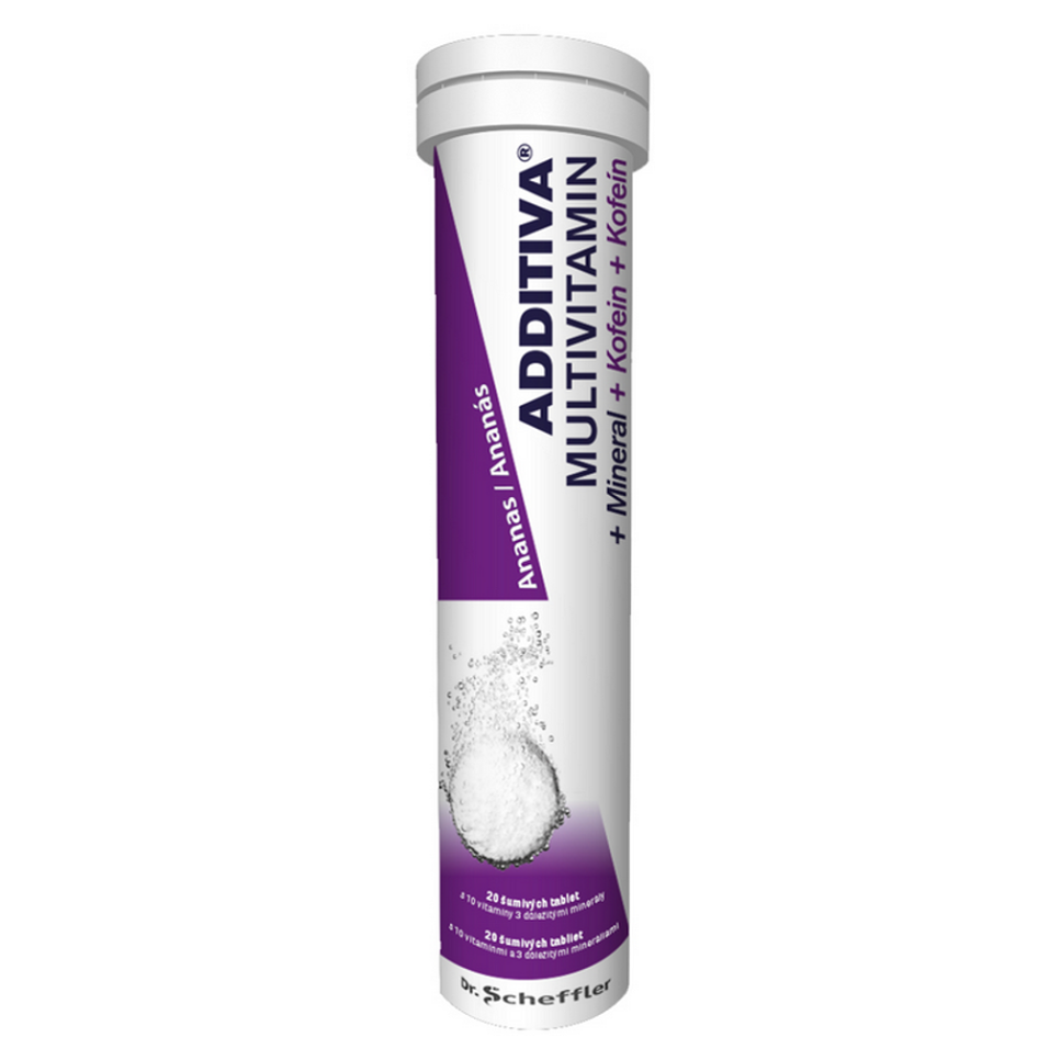 ADDITIVA Multivitamín + minerály + kofeín ananás 20 šumivých tabliet kúpite na Mojalekaren.sk