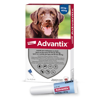 ADVANTIX Spot-on pre psov 25-40 kg 4 ml 1 pipeta (Pipety proti kliešťom a blchám pre psov) - Vodeodolné