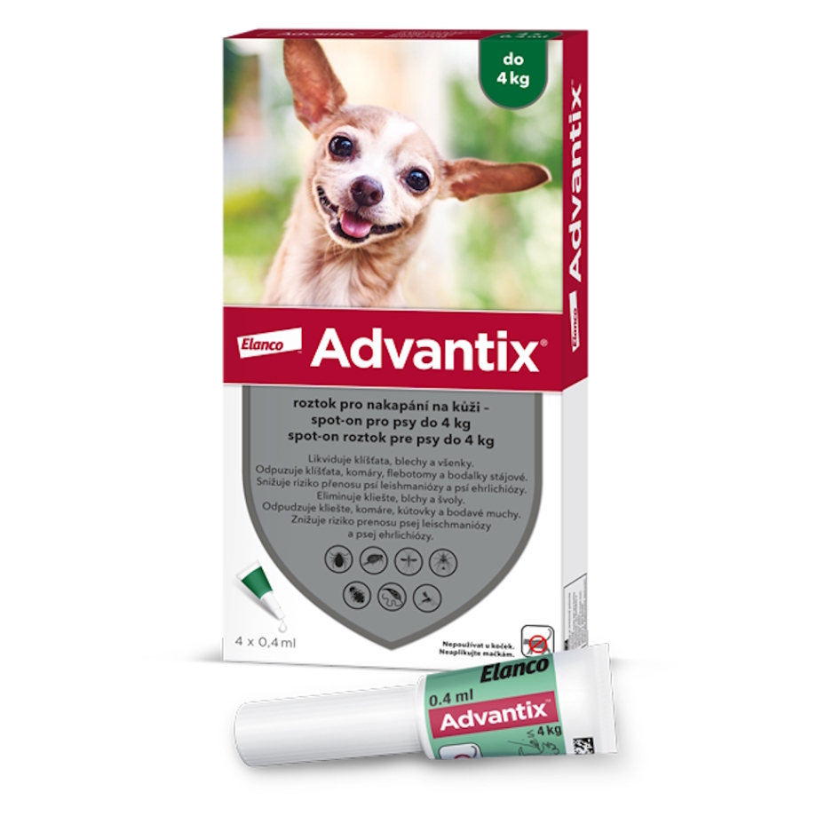 ADVANTIX Spot-on pre psov do 4 kg 0,4 ml 4 pipety