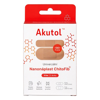 AKUTOL® Nanonáplasť ChitoFib® univerzálne balenie 15 kusov (Náplasti dělené) - Hojivý