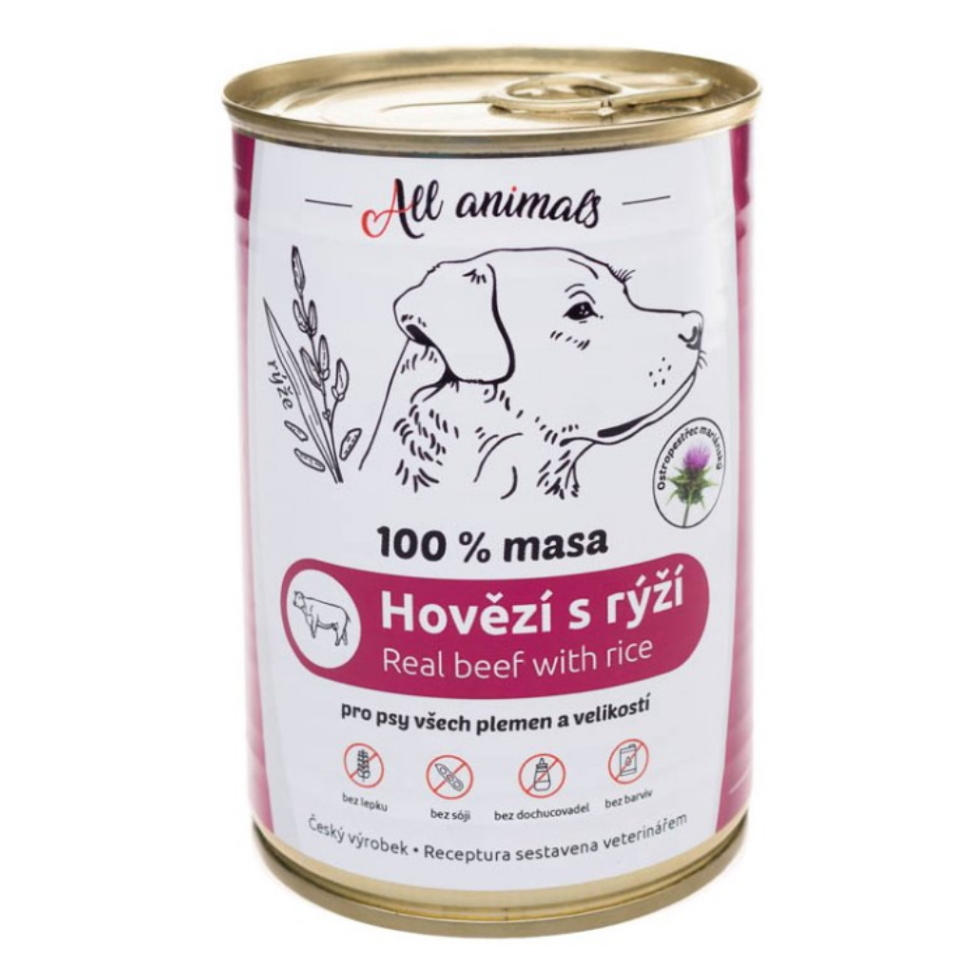 E-shop ALL ANIMALS konzerva hovädzie mleté s ryžou pre psov 400 g