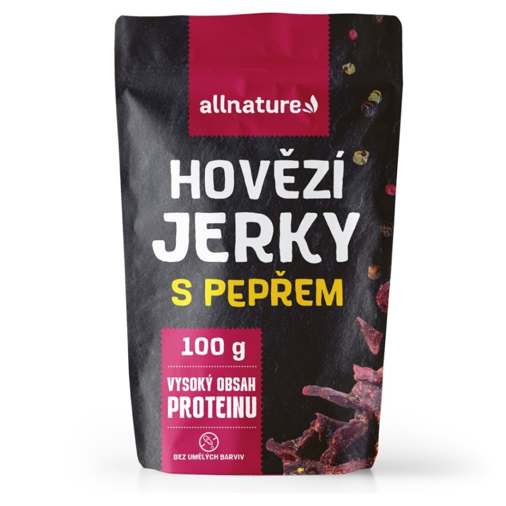 Allnature Hovädzie jerky s čiernym korením sušené mäso hovädzie 100 g