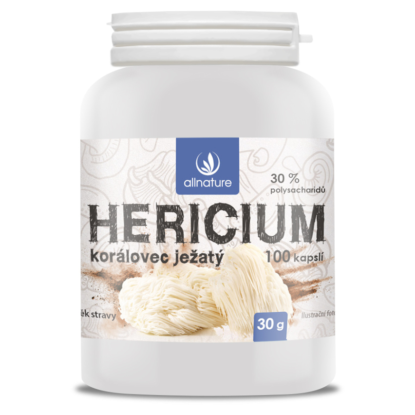 Allnature Hericium Korálovec ježatý kapsuly na detoxikáciu organizmu a podporu imunity 100 cps kúpite na Mojalekaren.sk
