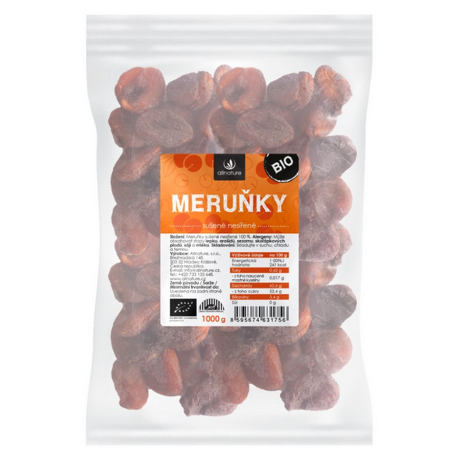 Allnature Marhule sušené nesírené BIO sušené ovocie v BIO kvalite 1000 g kúpite na Mojalekaren.sk