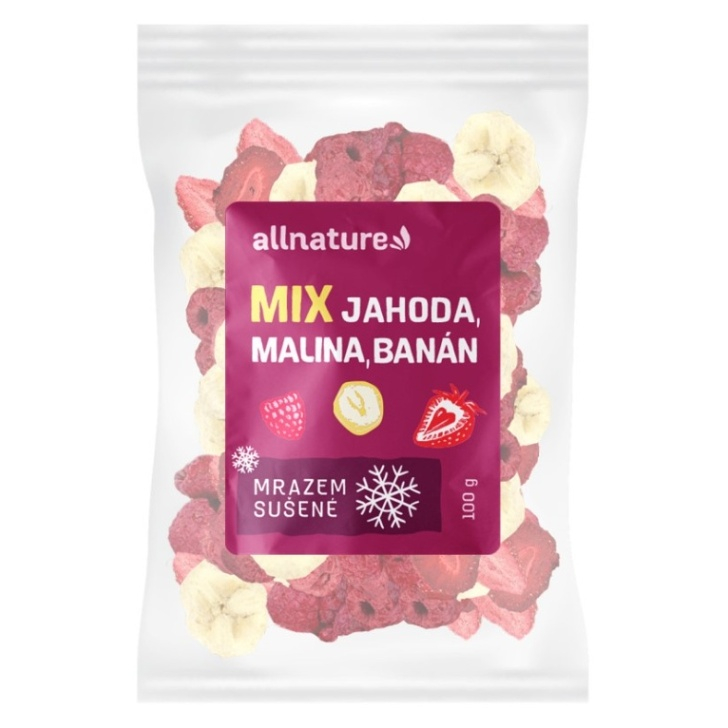 Allnature Mix jahoda, malina, banán lyofilizovaný mrazom sušené ovocie 100 g