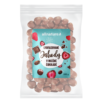 ALLNATURE Mrazom sušené jahody v mliečnej čokoláde 100 g (Jahody) - Jednodruhové, Lyofilizované