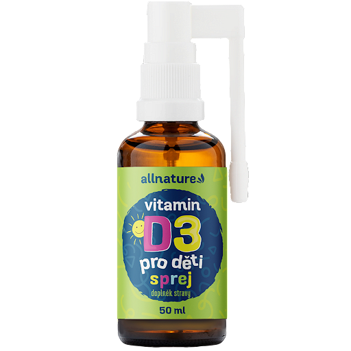 Allnature Vitamin D3 pre deti s MCT olejom sprej na podporu správneho vstrebávania vápnika a fosforu 50 ml