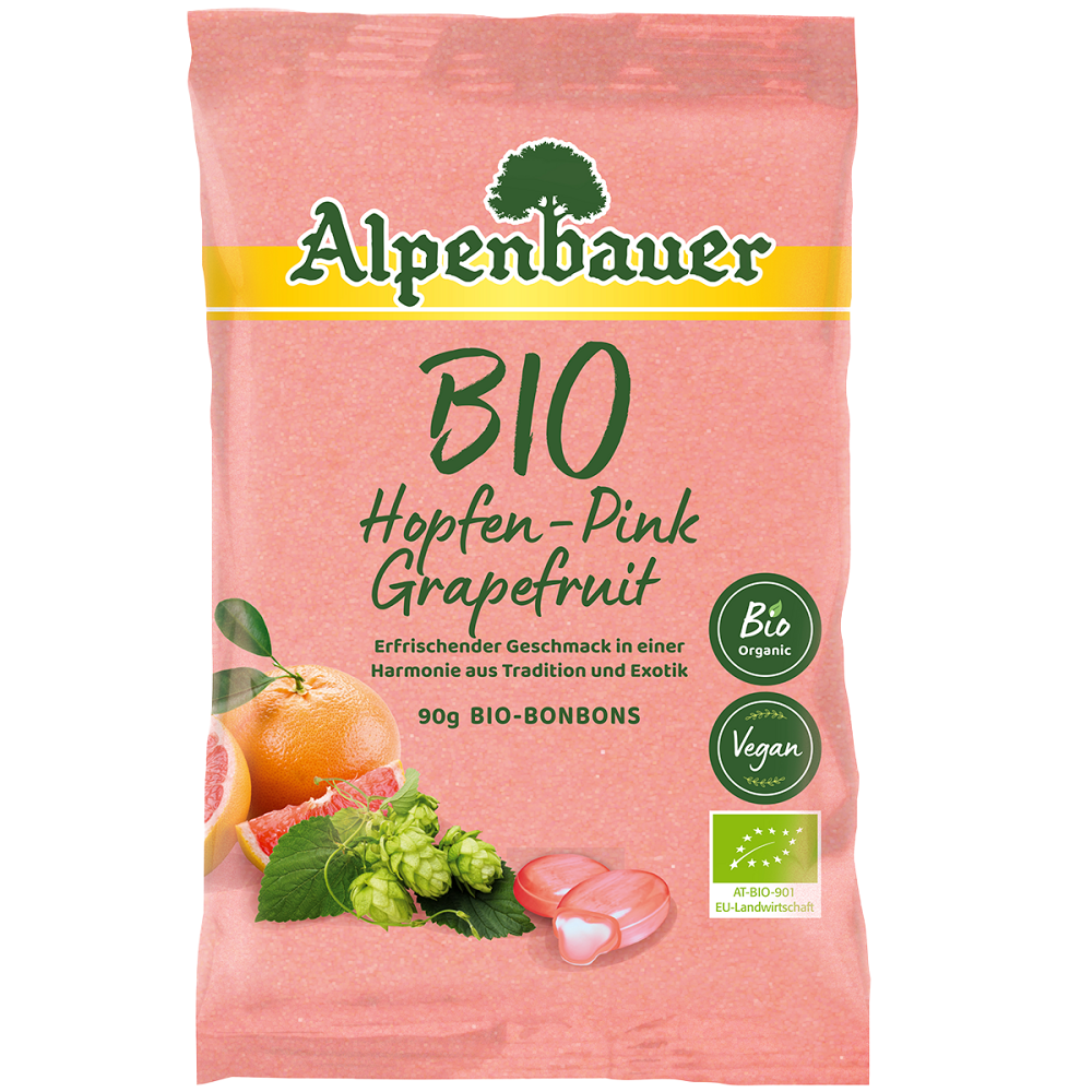 Alpenbauer BIO Chmeľ – ružový grapefruit cukríky v BIO kvalite 90 g kúpite na Mojalekaren.sk