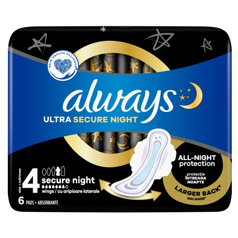 ALWAYS Ultra Hygienické Vložky Secure Night s krídelkami veľkosť 4 - 6 kusov