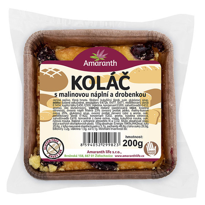 AMARANTH Bezlepkový koláč trený s malinovou náplňou a posýpkou 200 g