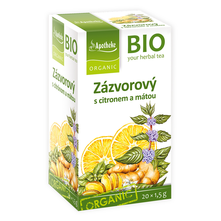 APOTHEKE Zázvorový čaj s citrónom a mätou BIO 20x1,5 g