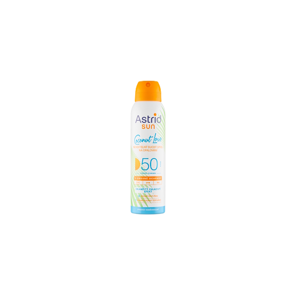 ASTRID Neviditeľný suchý sprej na opaľovanie OF 50 Coconut Love 150 ml