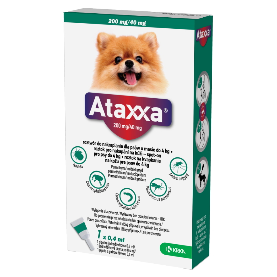 ATAXXA 200 mg/40 mg roztok na kvapkanie na kožu pre psov do 4 kg 1 pipeta