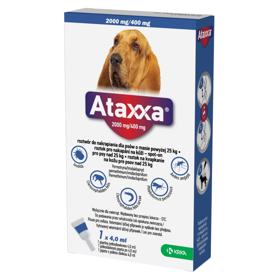 ATAXXA 2000 mg/400 mg roztok na kvapkanie na kožu pre psov nad 25 kg 1 pipeta
