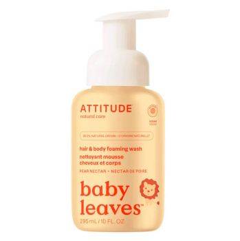 ATTITUDE Baby leaves Detská umývacia pena 2 v 1 s vôňou hruškovej šťavy 295 ml (Mydlá a sprchové gély) - Čistiace