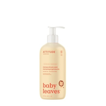 ATTITUDE Baby leaves detské telové mydlo a šampón 2 v 1 s vôňou hruškovej šťavy 473 ml, poškodený obal