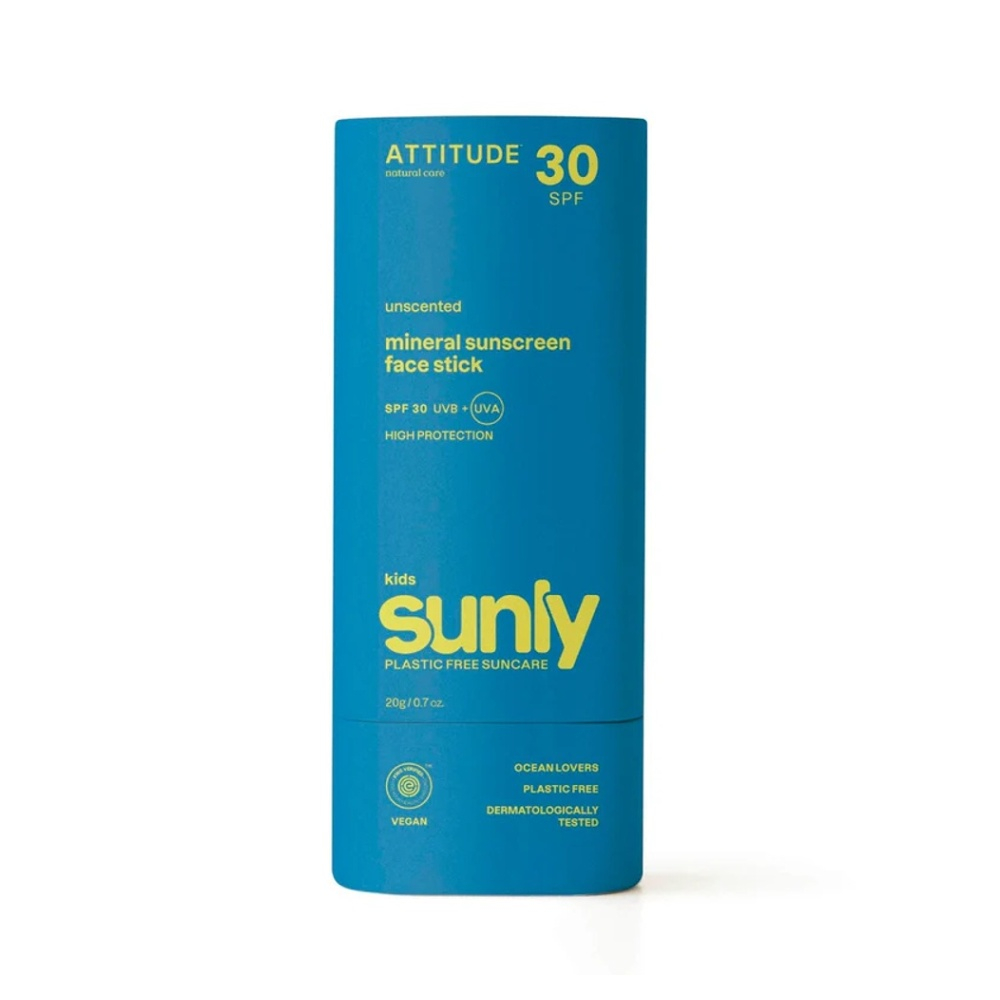 Detská 100% minerálna ochranná tyčinka na tvár a pery od značky ATTITUDE (SPF 30) bez vône, 20g
