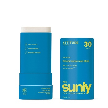 ATTITUDE Detská 100% Tyčinka na tvár a pery SPF 30 bez vône 60 g (Prírodné opaľovacie prípravky) - Prírodné
