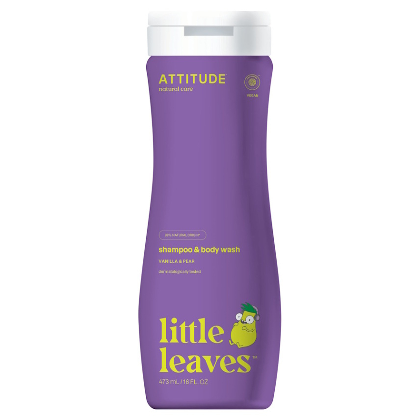 ATTITUDE Little leaves detské telové mydlo a šampón 2 v 1 s vôňou vanilky a hrušky 473 ml