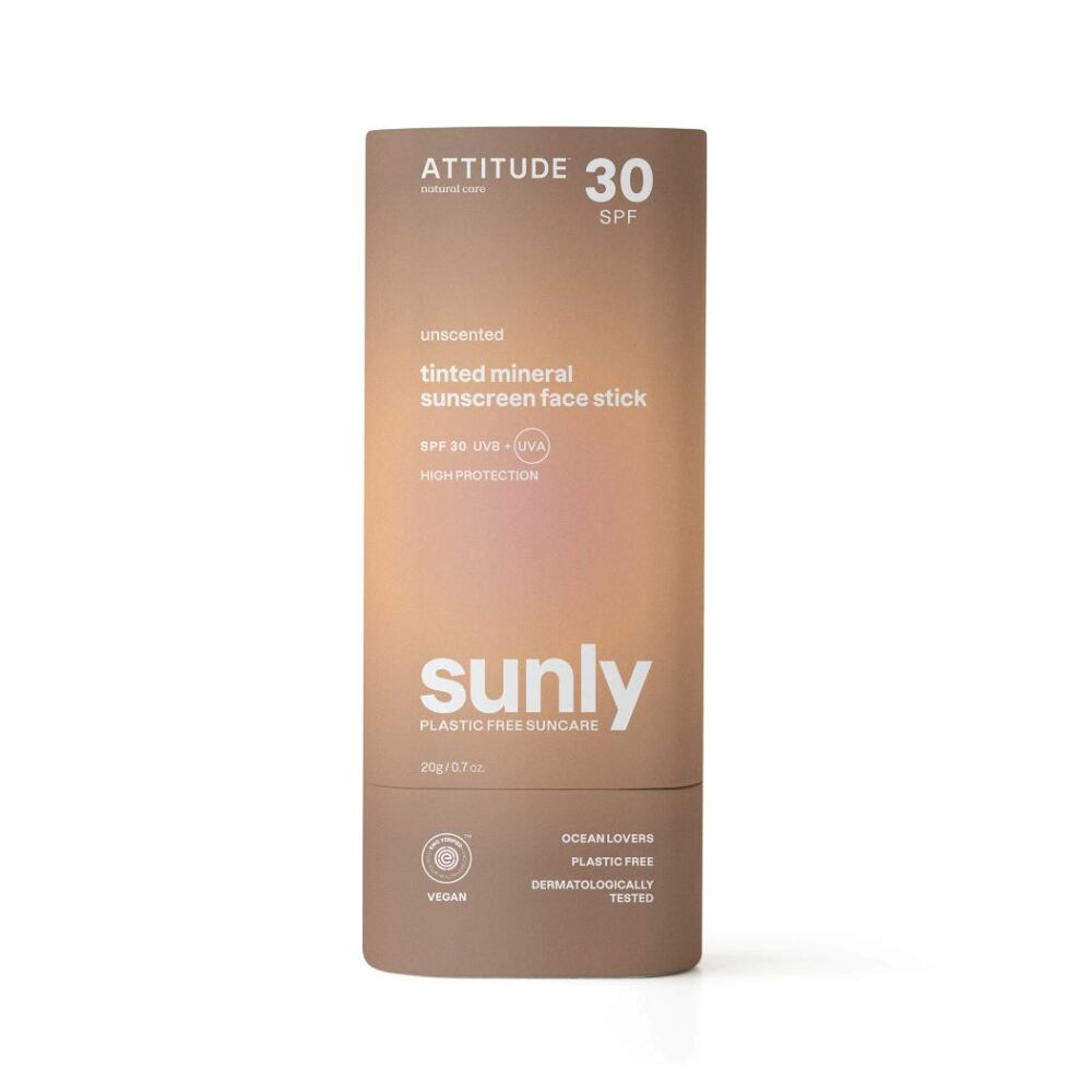 Tónovacia 100% minerálna ochranná tyčinka na tvár a pery ATTITUDE (SPF 30) bez vône, 20 g. kúpite na Mojalekaren.sk