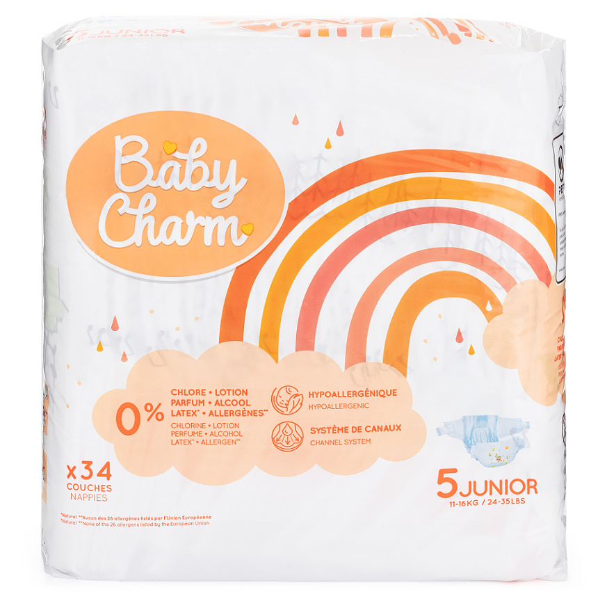 BABY CHARM Super Dry Flex Junior vel.5 plienky 11-16 kg 34 ks