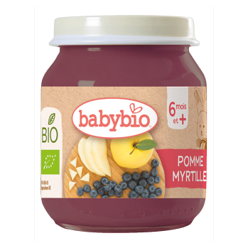 BABYBIO Bio jablko a čučoriedky 4m+ 130 g (Ovocné príkrmy) - BIO