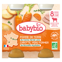 BABYBIO Zemiaky s mrkvou, paradajkami a teľacím mäsom 2x200 g