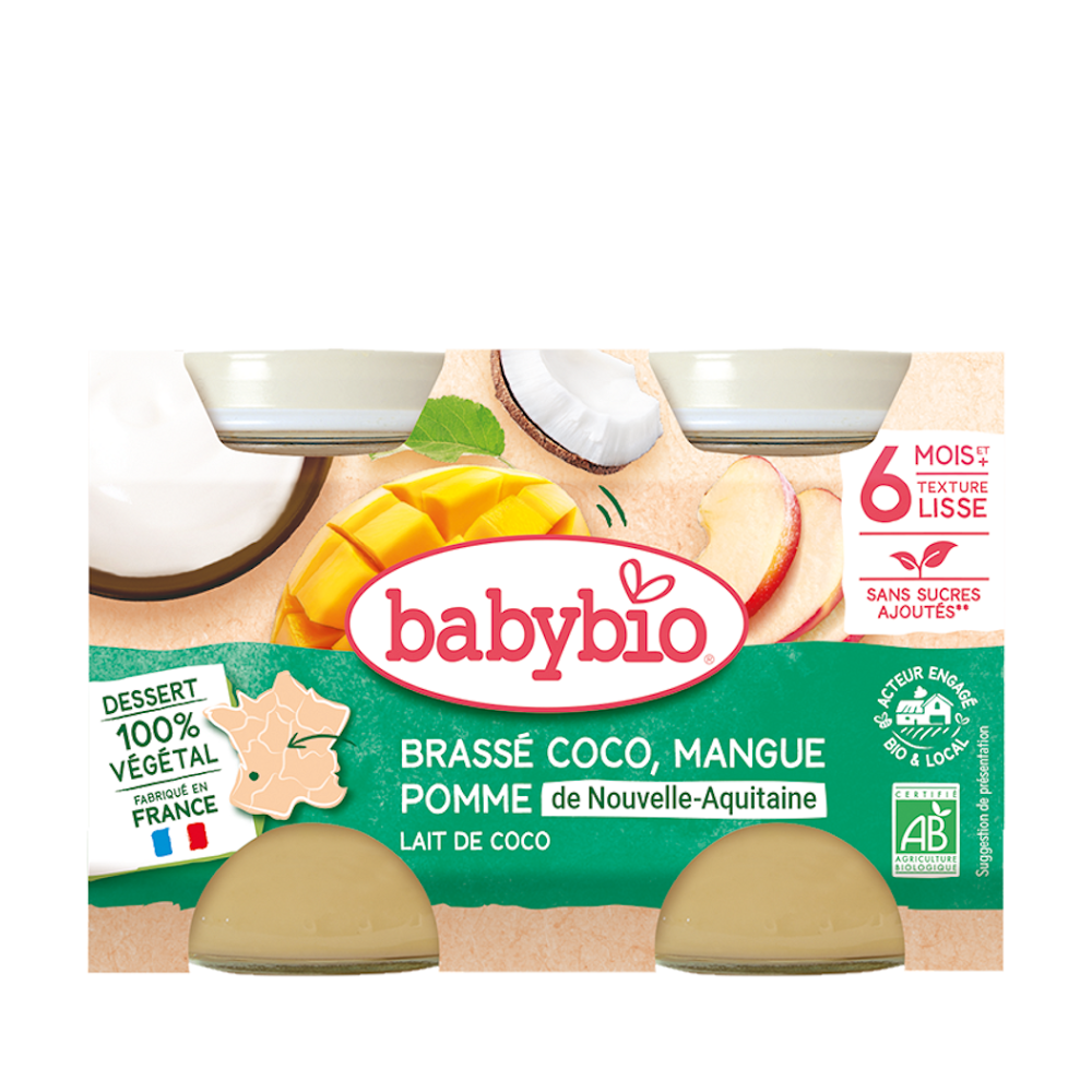 BABYBIO Brassé z kokosového mléka mango jablko 2 x 130 g