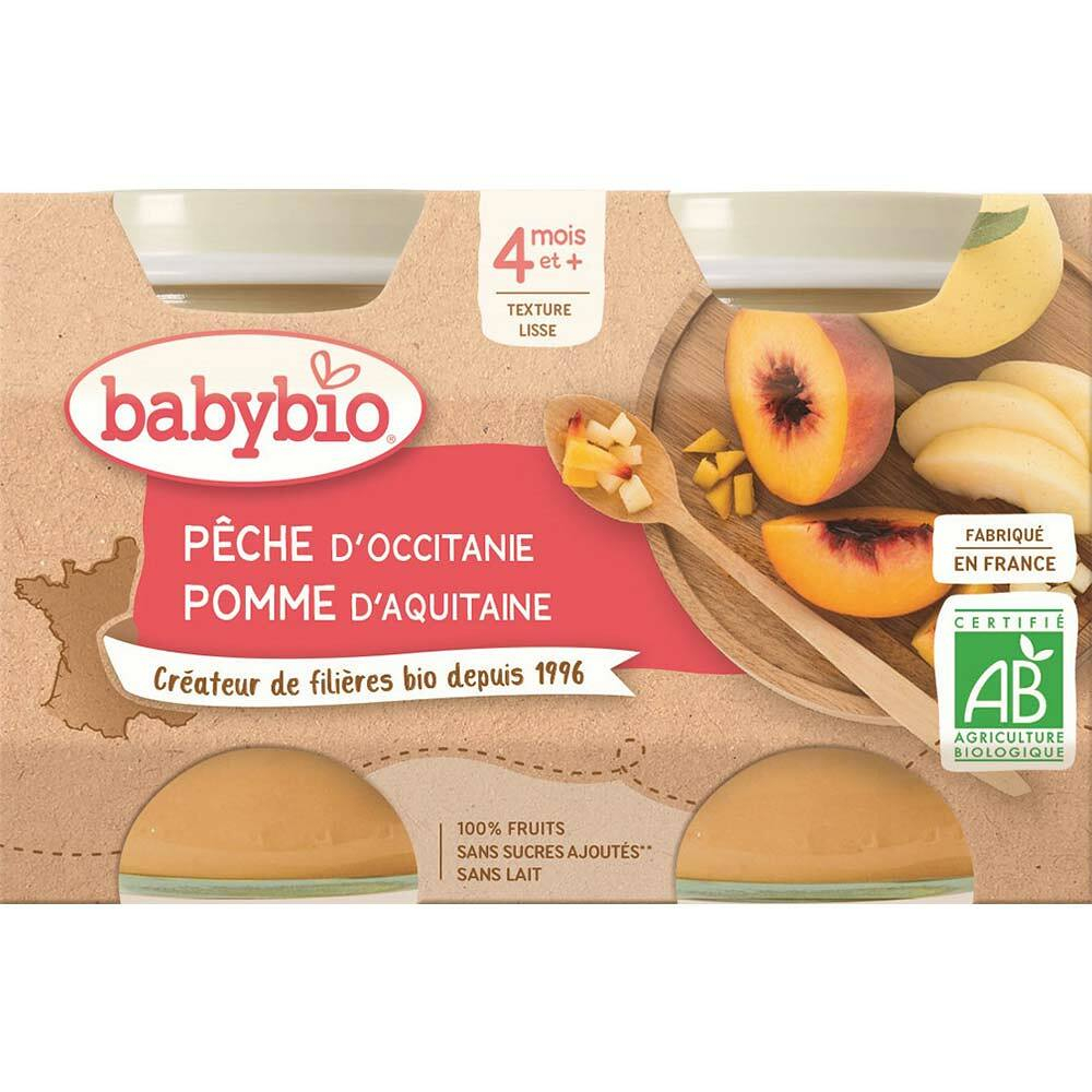 E-shop BABYBIO príkrm broskyňa a jablko 2x130 g