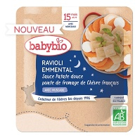 BABYBIO Celé ravioli s ementálom, pyré zo sladkých zemiakov a francúzsky kozí syr 15m+ 190 g