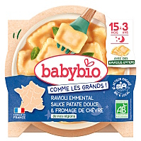 BABYBIO Celé ravioli s ementálom, pyré zo sladkých zemiakov a syr 190 g