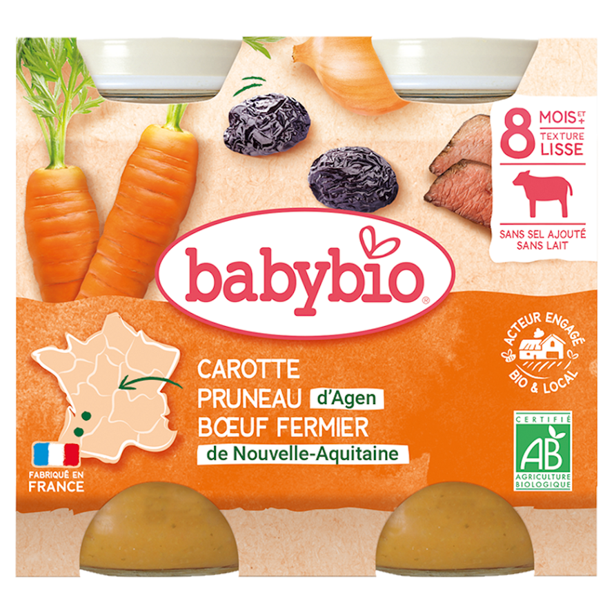 E-shop BABYBIO menu mrkvu a sušené slivky s hovädzím mäsom 2x200 g
