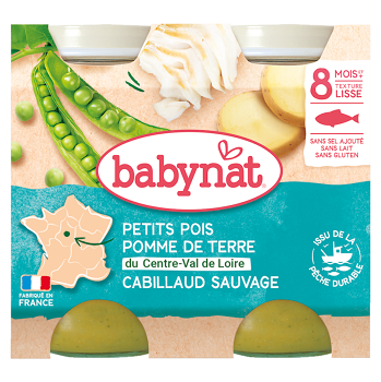 BABYBIO menu hrášok a zemiaky s islandskou treskou 2x200 g (Mäsovozeleninové príkrmy) - BIO