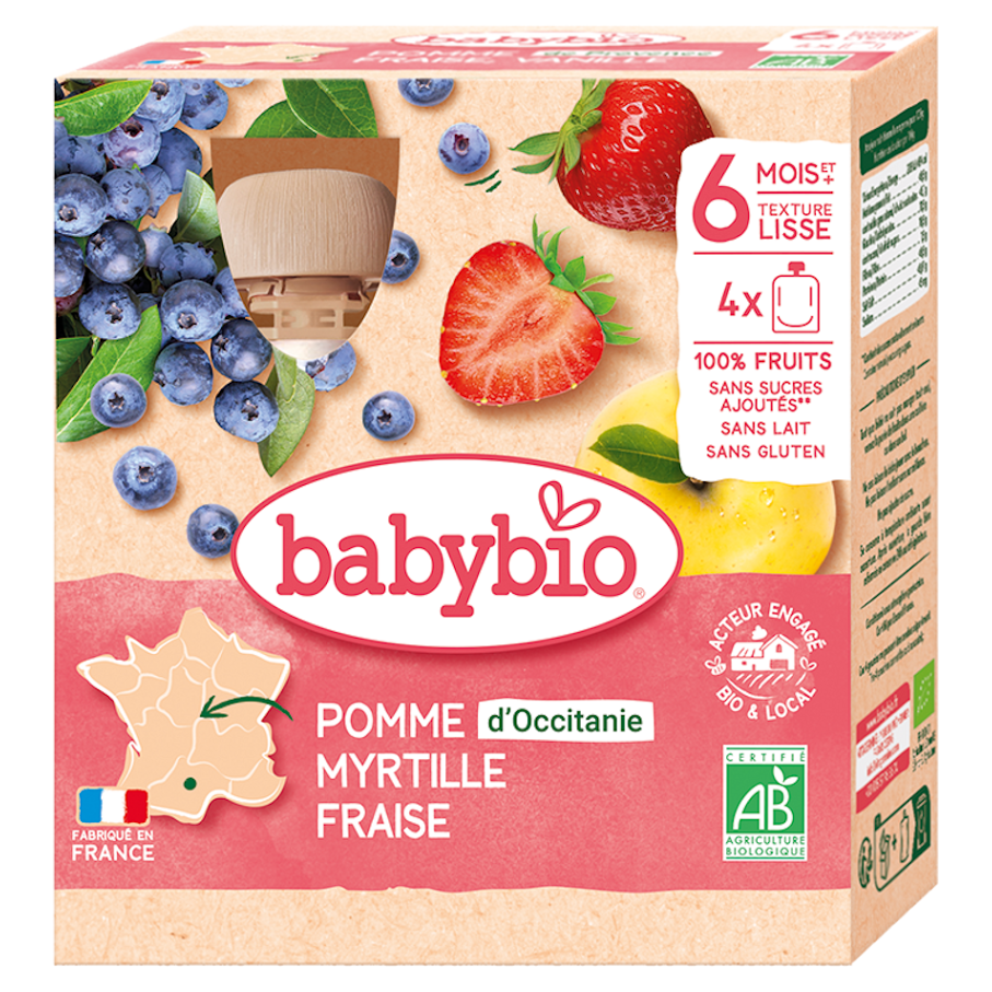 BABYBIO doypack jablko, čučoriedky, jahody 4 x 90 g