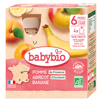 BABYBIO Jablko s marhuľou a banánom 6m+ 4 x 90 g (Desiatové kapsičky) - BIO