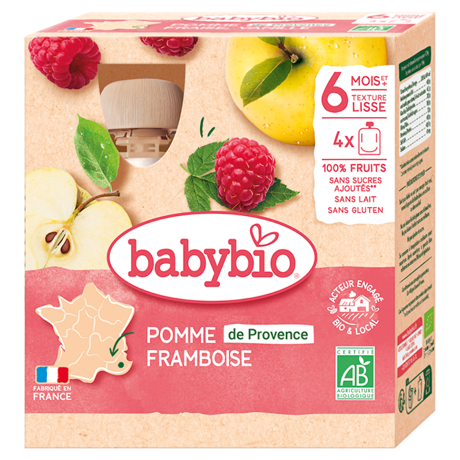 BABYBIO Kapsička jablko malina 6m+ 4 x 90 g